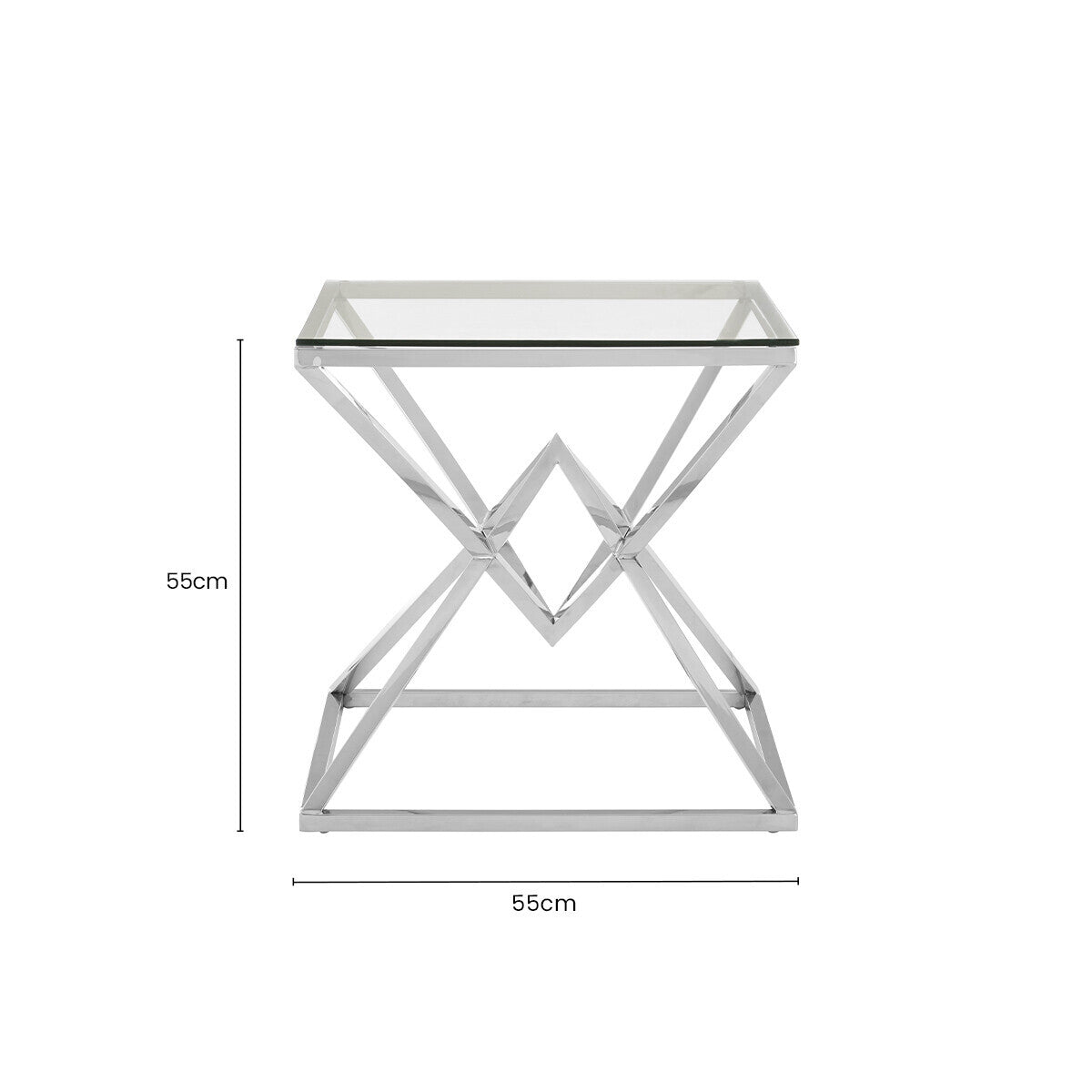 Orsina Allure Square Silver End Table - Stainless Steel & Glass
