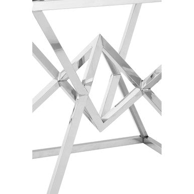 Orsina Allure Square Silver End Table - Stainless Steel & Glass