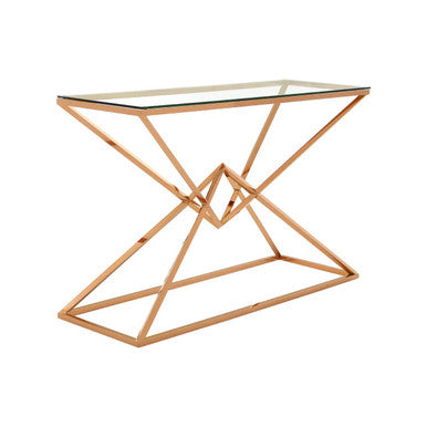 Orsina Allure Rose Gold Console Table – Tempered Glass & Steel