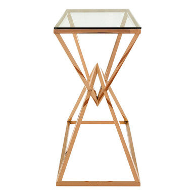 Orsina Allure Rose Gold Console Table – Tempered Glass & Steel
