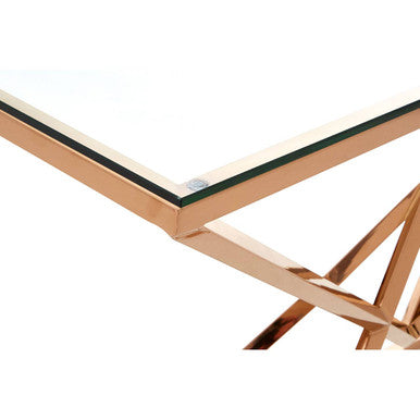 Orsina Allure Rose Gold Console Table – Tempered Glass & Steel