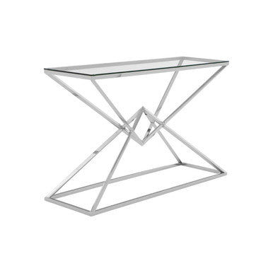 Orsina Allure Glass Console Table – Silver Stainless Steel Frame