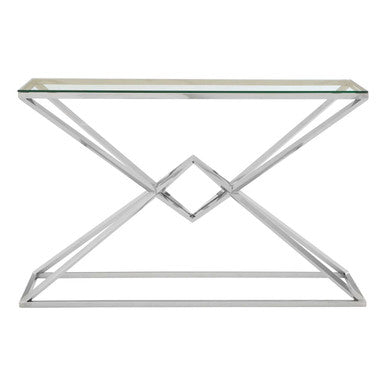 Orsina Allure Glass Console Table – Silver Stainless Steel Frame