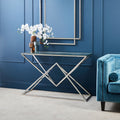 Orsina Allure Glass Console Table – Silver Stainless Steel Frame
