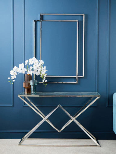 Orsina Allure Glass Console Table – Silver Stainless Steel Frame