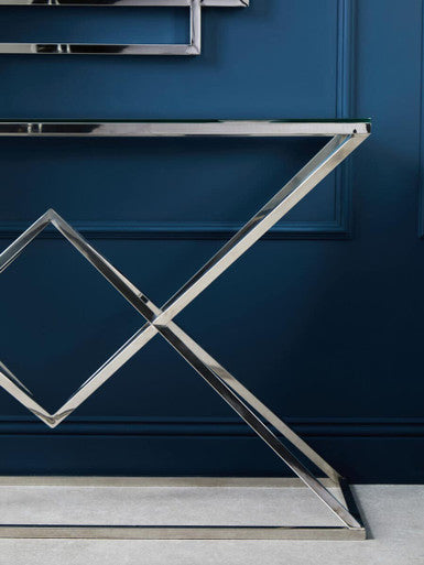 Orsina Allure Glass Console Table – Silver Stainless Steel Frame