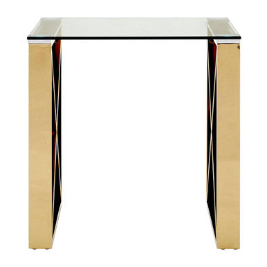 Orsina Allure Gold End Table – Tempered Glass & Stainless Steel