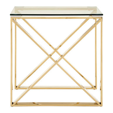 Orsina Allure Gold End Table – Tempered Glass & Stainless Steel