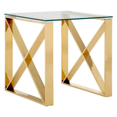Orsina Allure Gold End Table – Tempered Glass & Stainless Steel