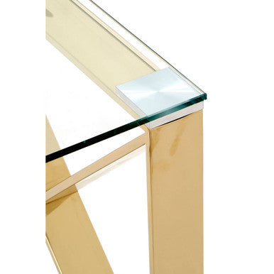 Orsina Allure Gold End Table – Tempered Glass & Stainless Steel