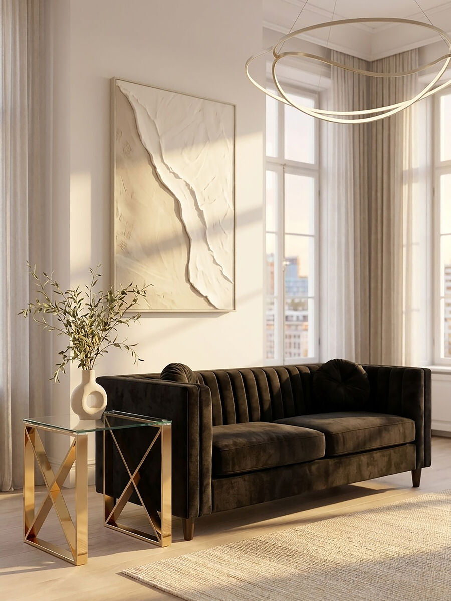 Orsina Allure Gold End Table – Tempered Glass & Stainless Steel