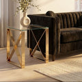 Orsina Allure Gold End Table – Tempered Glass & Stainless Steel