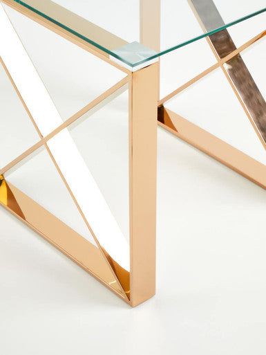 Orsina Allure Rose Gold End Table - Glass Top Stainless Steel Cross Legs