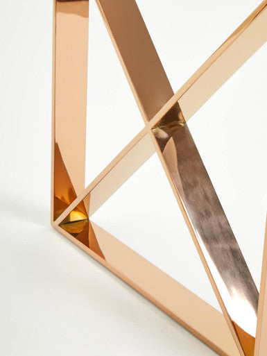 Orsina Allure Rose Gold End Table - Glass Top Stainless Steel Cross Legs