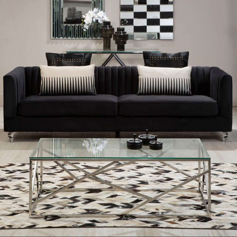 Orsina Allure Glass Coffee Table – Champagne Gold Geometric Steel