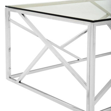Orsina Allure Glass Coffee Table – Champagne Gold Geometric Steel