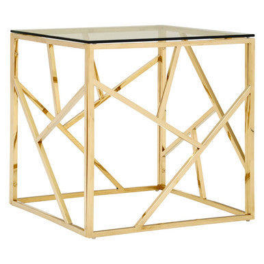 Orsina Allure Gold Geometric End Table – Glass & Stainless Steel