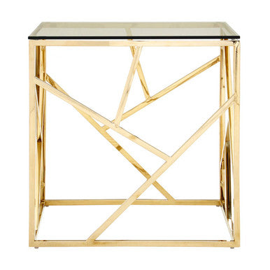Orsina Allure Gold Geometric End Table – Glass & Stainless Steel