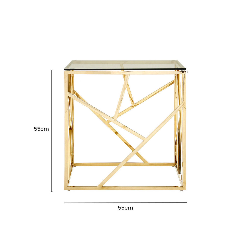 Orsina Allure Gold Geometric End Table – Glass & Stainless Steel