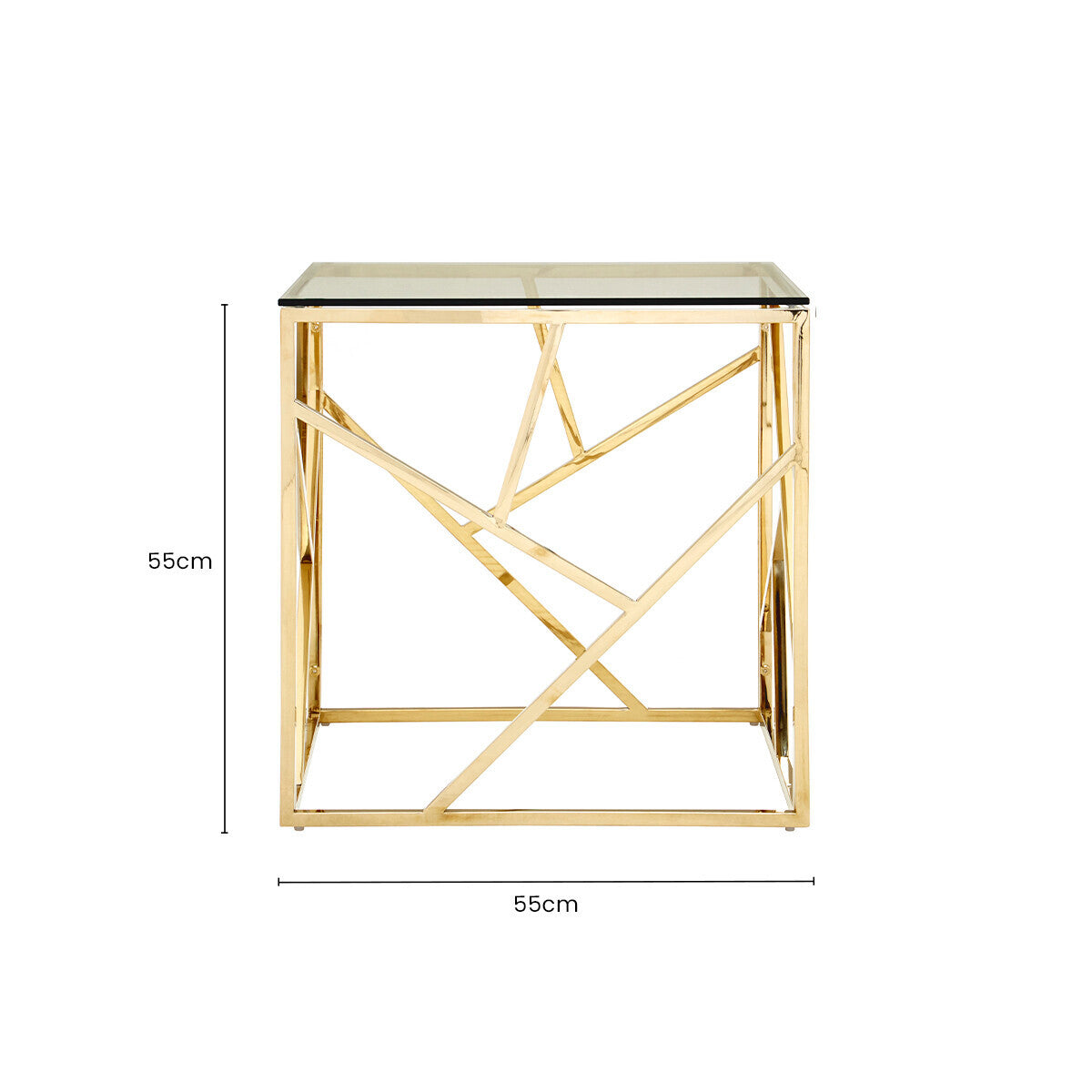 Orsina Allure Gold Geometric End Table – Glass & Stainless Steel