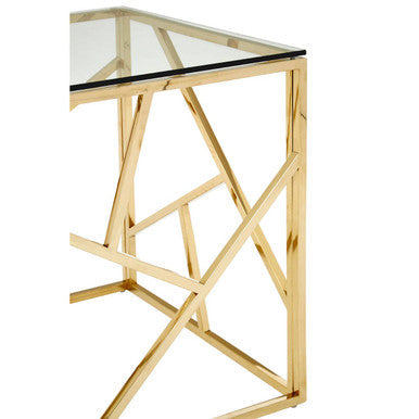 Orsina Allure Gold Geometric End Table – Glass & Stainless Steel