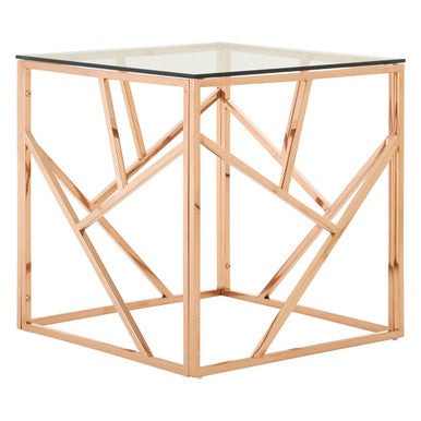 Orsina Allure Rose Gold Geometric End Table with Tempered Glass