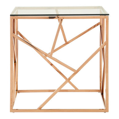 Orsina Allure Rose Gold Geometric End Table with Tempered Glass