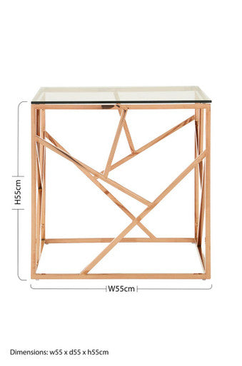 Orsina Allure Rose Gold Geometric End Table with Tempered Glass