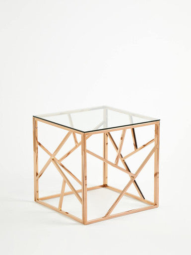 Orsina Allure Rose Gold Geometric End Table with Tempered Glass