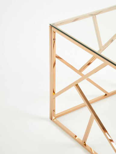 Orsina Allure Rose Gold Geometric End Table with Tempered Glass
