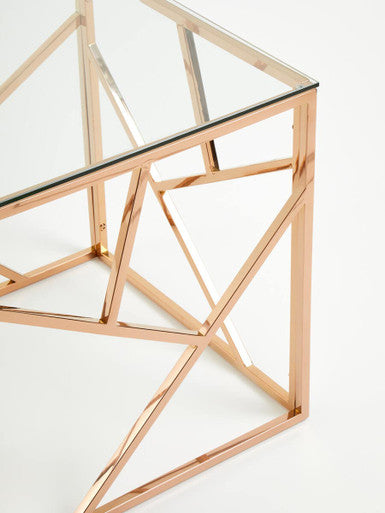 Orsina Allure Rose Gold Geometric End Table with Tempered Glass