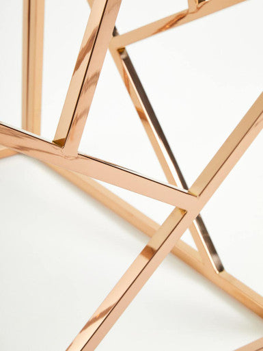 Orsina Allure Rose Gold Geometric End Table with Tempered Glass