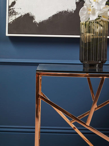 Orsina Allure Rose Gold Geometric End Table with Tempered Glass
