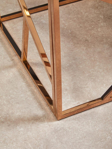 Orsina Allure Rose Gold Geometric End Table with Tempered Glass