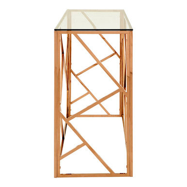 Orsina Allure Rose Gold Geometric Console Table with Tempered Glass