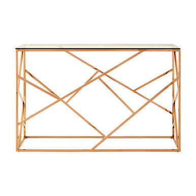 Orsina Allure Rose Gold Geometric Console Table with Tempered Glass