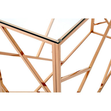 Orsina Allure Rose Gold Geometric Console Table with Tempered Glass