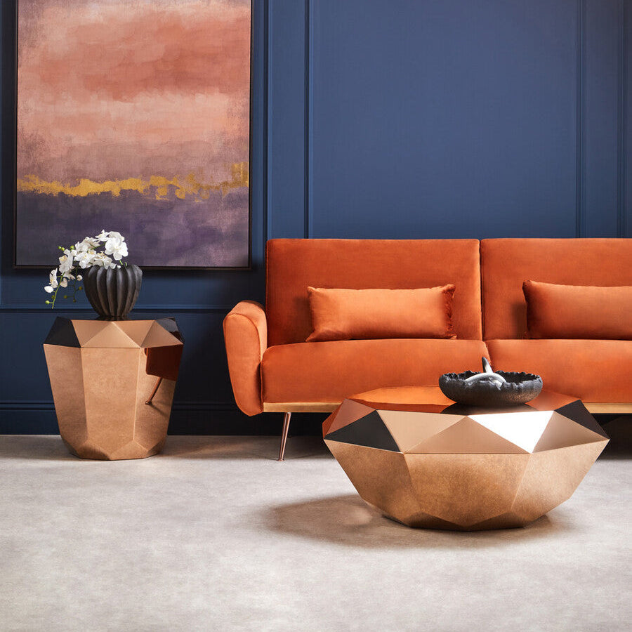 Orsina Allure Rose Gold Hexagonal Coffee Table | Stainless Steel