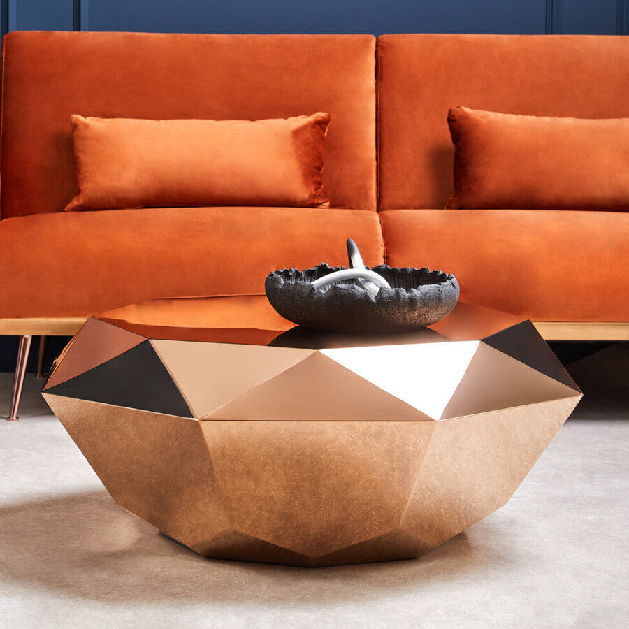 Orsina Allure Rose Gold Hexagonal Coffee Table | Stainless Steel