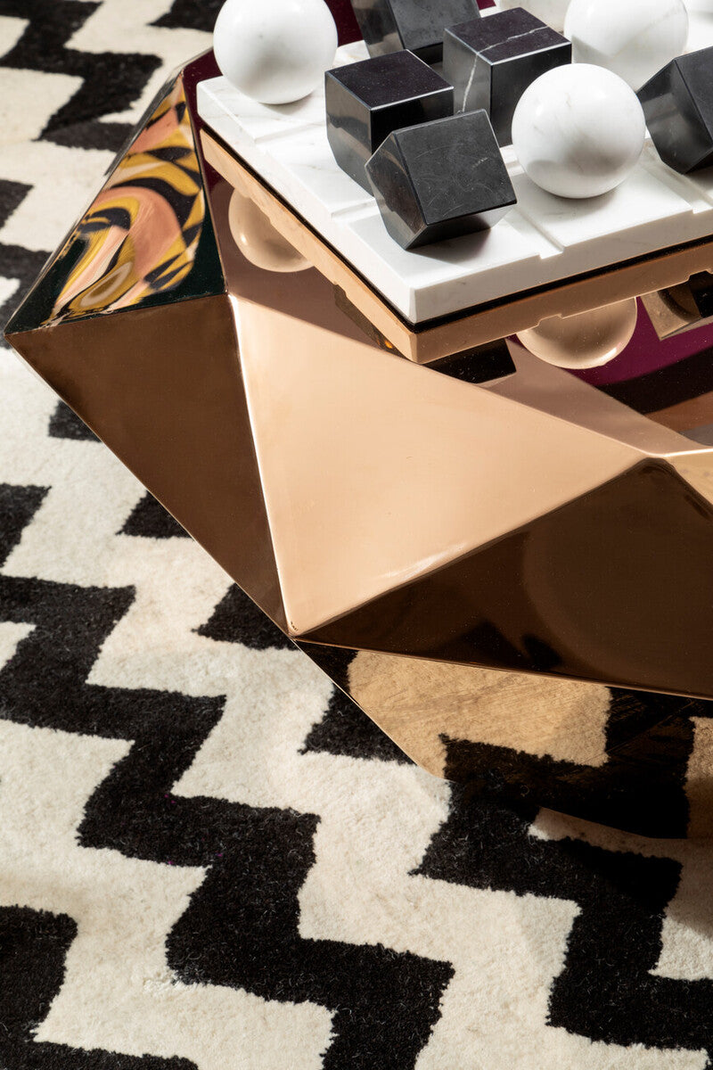Orsina Allure Rose Gold Hexagonal Coffee Table | Stainless Steel