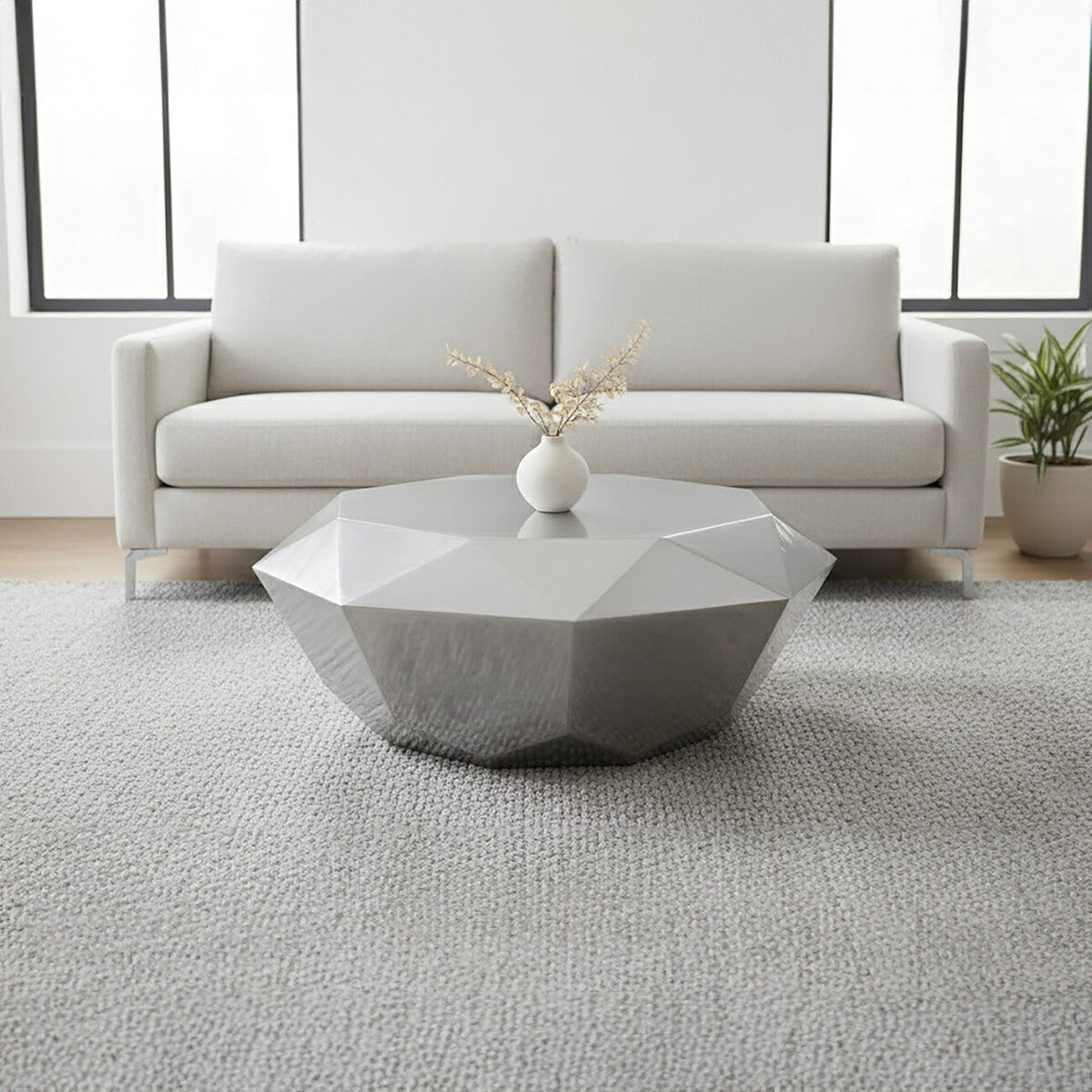 Orsina Silver Hexagonal Coffee Table – Diamond Cut Stainless Steel