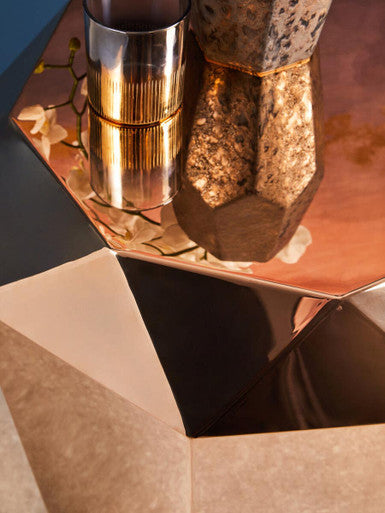 Orsina Allure Rose Gold Diamond Cut Stainless Steel Hexagonal End Table