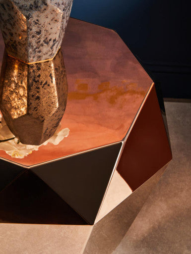 Orsina Allure Rose Gold Diamond Cut Stainless Steel Hexagonal End Table
