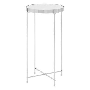 Orsina Allure Tall Mirrored Side Table – Silver Metal Slim Legs