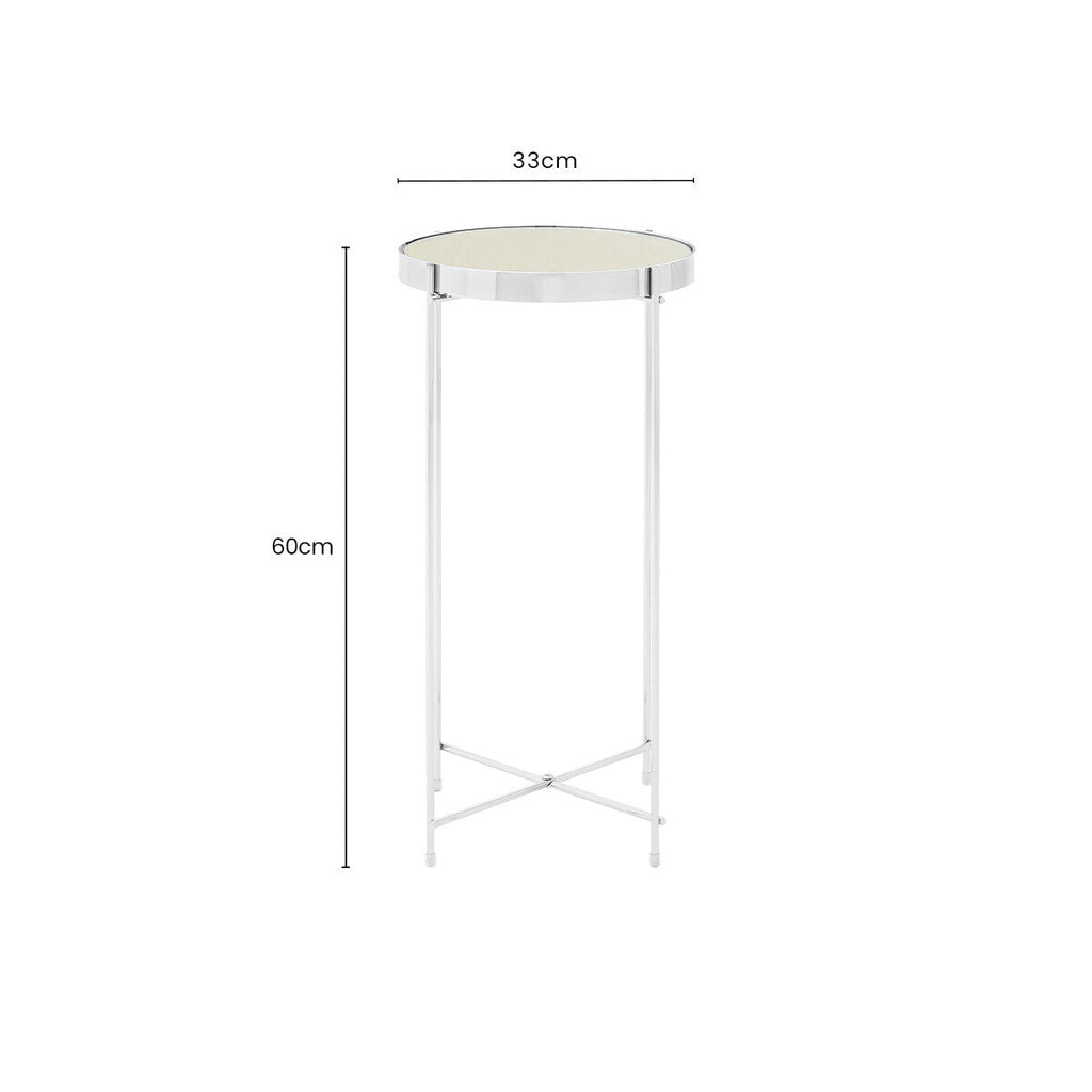 Orsina Allure Tall Mirrored Side Table – Silver Metal Slim Legs