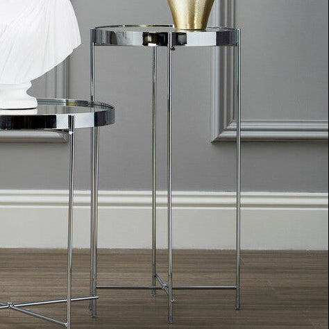 Orsina Allure Tall Mirrored Side Table – Silver Metal Slim Legs