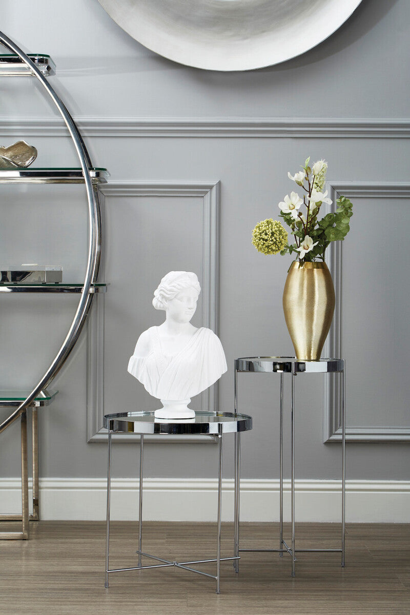 Orsina Allure Tall Mirrored Side Table – Silver Metal Slim Legs