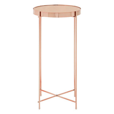 Orsina Allure Pink Mirror Tall Side Table | Rose Gold Accent Table