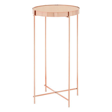 Orsina Allure Pink Mirror Tall Side Table | Rose Gold Accent Table