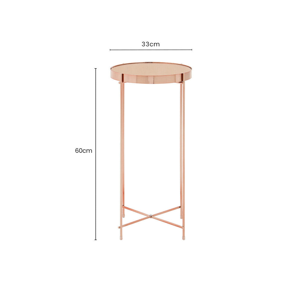 Orsina Allure Pink Mirror Tall Side Table | Rose Gold Accent Table